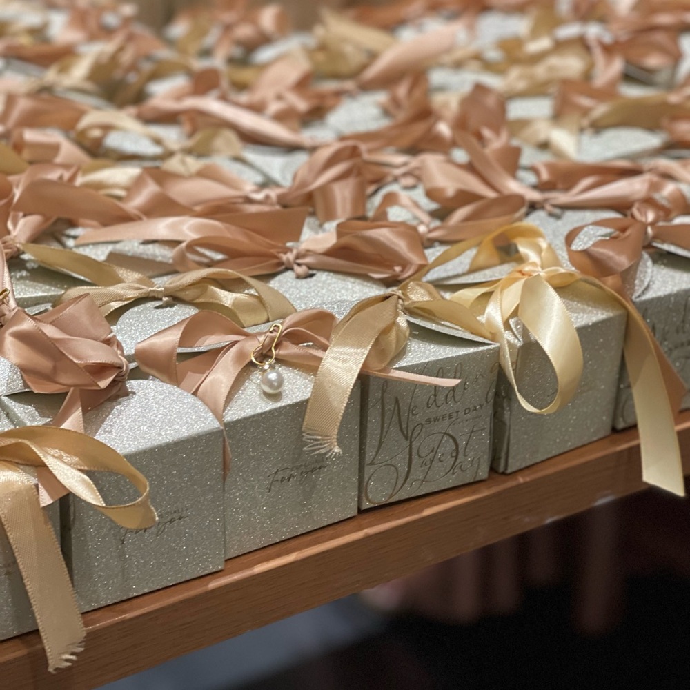 Glittery Gift Boxes with Satin Ribbons